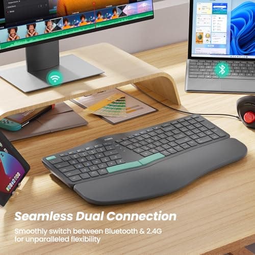 Nulea Wireless Ergonomic Keyboard, Split Keyboard with Cushioned Wrist Rest, Bluetooth and USB Connectivity, USB-C Rechargeable, Compatible with Windows Mac