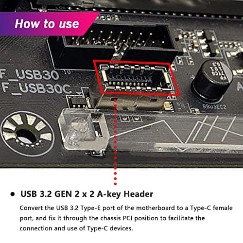 USB 3.2 Gen 2 USB-C Front Panel Adapter Cable, Motherboard Header Extension Adapter, USB C Female to 20 Pin USB Type E A-Key Male with PCI Bracket, 15.7", with Mesh dustproof Baffle, Screw