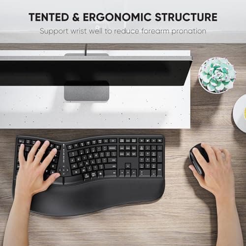 MEETION Ergonomic Wireless Keyboard and Mouse, Ergo Keyboard with Vertical Mouse, Split Cushioned Wrist Palm Rest, Natural Typing, Rechargeable, Full Size, Windows/Mac/Computer/Laptop, Black DirectorC