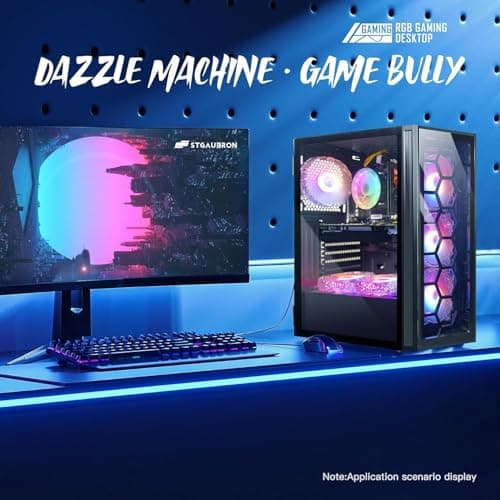 STGAubron Gaming Desktop PC, Intel Core i7 up to 3.9GHz, GeForce GTX 1660 Super 6G, 32G RAM, 1T SSD, 600M WiFi, BT 5.0, RGB Fan x6, RGB BT Sound Bar, Windows 10 Home