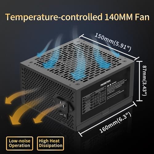 MUSETEX PC Power Supply 1000W, Full Modular ATX Power Supply, Multi Connectors Computer Power Supplies, 140mm Ultra Quiet Cooling Fan, PC PSU, Black (MU1000)
