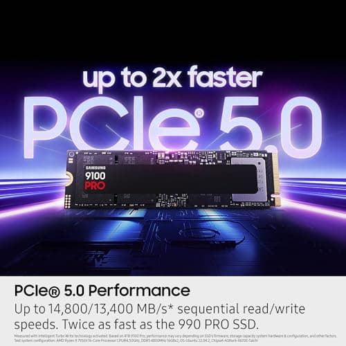 Samsung SSD 9100 PRO 2TB, PCIe 5.0x4 M.2 2280, Seq. Read Speeds Up to 14,800MB/s, Best for AI Computing, Gaming, and Heavy Duty Workstations (MZ VAP2T0B/AM)