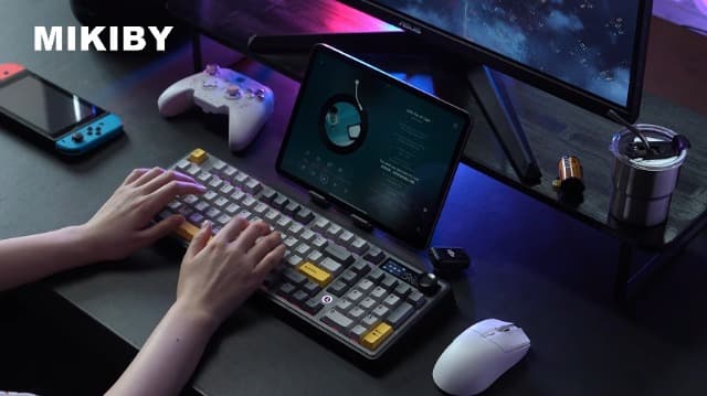 AJAZZ AK980 Wireless Keyboard with Smart Display & Knob,98% Mechanical Keyboard Tri-Mode BT/2.4G/USB-C, Hot Swappable, PBT Keycaps, with RGB Light for Win & Mac(Black,Murad Switch)