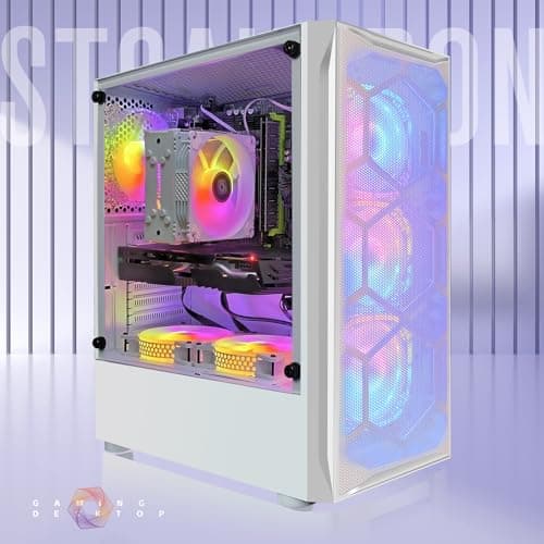 STGAubron Gaming Desktop, Radeon RX 590 8G GDDR5, Intel Xeon E5 2.5G up to 3.3G, 32G Memory, 1T SSD, 600M WiFi, BT 5.0, RGB Fan x 6, RGB Mouse Pad, Windows 10 Home, White