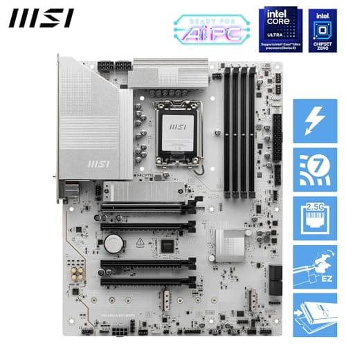 MSI PRO Z890-S WiFi White Motherboard, ATX - Supports Intel Core Ultra Processors (Series 2), LGA 1851 - DDR5 Memory Boost (8600+ MT/s OC), PCIe 5.0 x16 & 4.0 x16, M.2 Gen5, Wi-Fi 7, 2.5G LAN