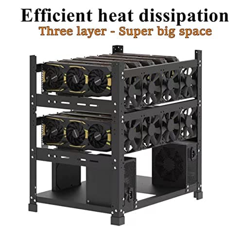 Mining Rig Frame for 12GPU, Steel Open Air Miner Mining Frame Rig Case, Support to Dual Power Supply for Crypto Coin Currency Bitcoin ETH ETC ZEC Mining Tools - Frame Only, Fans & GPU is not Included