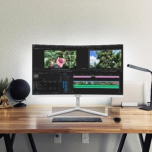 CRUA 24 Inch Curved Monitor, FHD(1920×1080P) 100HZ 120% sRGB Computer Monitors, Narrow Bezels on Three Sides, Blue Light Filter PC Monitor for Home, Office and Dormitory(HDMI, VGA)-White
