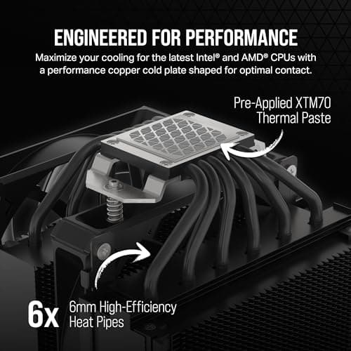 CORSAIR A115 High-Performance Tower CPU Air Cooler — Cools up to 270W TDP - Slide-and-Lock Fan Mount - Two Corsair AF140 Elite Fans - Easy to Install - Pre-Applied Thermal Paste — Black