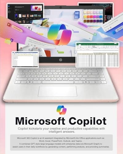 HP 14" Thin&Light Laptop Computer - Intel 2025 Quad-core CPU • Windows 11 Pro & Free Microsoft Office Pro • Wi-Fi 6 • Copilot • Pale Rose Gold • 1.47 Kg • 16GB RAM, 128GB UFS + 256GB Micro SD Card