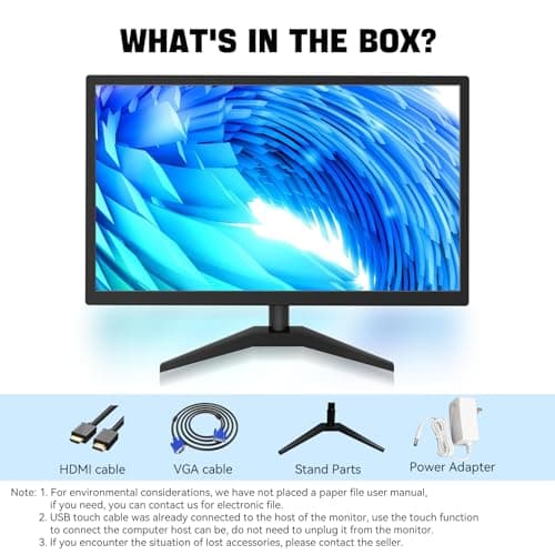 22" Touchscreen Monitor IPS FHD 1920x1080P PC Monitor, 10-Point Touch Screen Computer Display with HDMI VGA Ports, Built-in Speakers, VESA Wall Mountable, Black