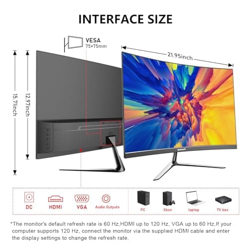 24.5 Inch Gaming Curved Monitor Built-in Speakers, 3000R 120Hz PC Screen Full HD 1080P, HDMI 2.0, VGA, Wall Mount Compatible 75 * 75mm