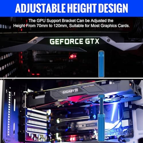 GPU Support Bracket, Graphics Video Card Brace with Height Adjustable, Anti Sag Holder for Universal Graphics Card Sag, GPU Stand with Magnet and Rubber Pad, Blue