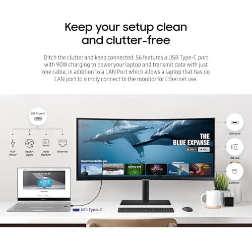 SAMSUNG Viewfinity S65UA Series 34-Inch Ultrawide QHD Curved Monitor, 100Hz, USB-C, HDR10 (1 Billion Colors), Height Adjustable Stand, TUV-certified Intelligent Eye Care (LS34A654UBNXGO),Black