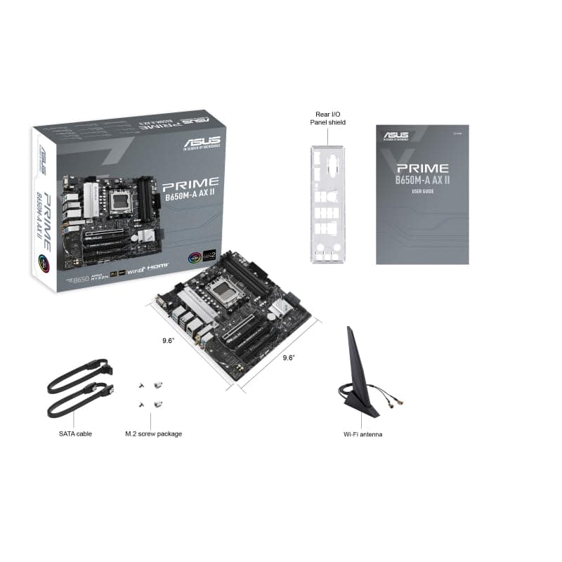 Micro Center AMD Ryzen 5 9600X CPU Processor Bundle with ASUS Prime B650M-A AX II Micro ATX Motherboard (DDR5, PCIe 5.0, Wi-Fi 6, USB 3.2 Gen 2)
