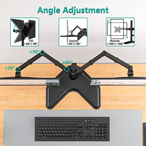WALI Dual Monitor Stand for Desk, Monitor Stands for 2 Monitors up to 27 inch, Dual Monitors Mount Fits up to 22lbs, Free Standing Full Motion Dual Monitors Arm for Desk (MF002), Black