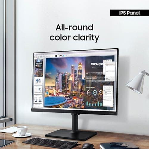 SAMSUNG FT45 Series 24-Inch FHD 1080p Computer Monitor, 75Hz, IPS Panel, HDMI, DisplayPort, USB Hub, Height Adjustable Stand, 3 Yr WRNTY (LF24T454FQNXGO),Black
