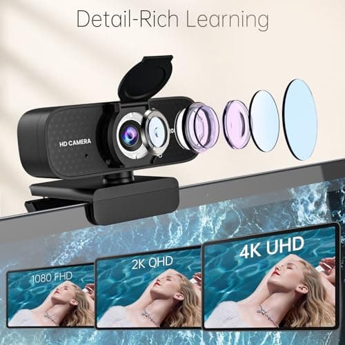 Full HD Webcam with Built-in Microphone and Rotatable Tripod, 1080P Video and Wide Angle Camera, Privacy Cover, for Desktop PC Laptop Computer Black