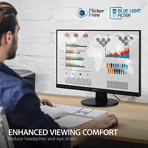 ViewSonic VA2447-MHU 24 Inch Full HD 1080p USB C Monitor with Ultra-Thin Bezel, FreeSync, 100Hz, Eye Care, HDMI, VGA Inputs for Home and Office