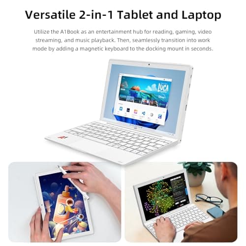 2-in-1 Detachable Touch Screen Laptop, 8GB DDR4 RAM, 128GB SSD, 10.1" Win 11 Tablet with Keyboard, Pentium N5030 (Up to 3.1GHz), Dual-Band WiFi, Bluetooth, USB 3.0, Dual Camera, White