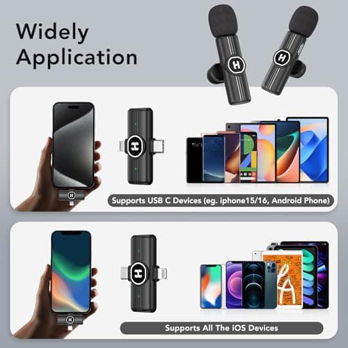 2 Pack Type C Mini Wireless Lavalier Microphone for iPhone, iOS and Android Devices - Noise Reduction Lapel Mic for Recording, Clip on Omni Lav Mic for Video Recording, Tiktok, YouTube, Vlog