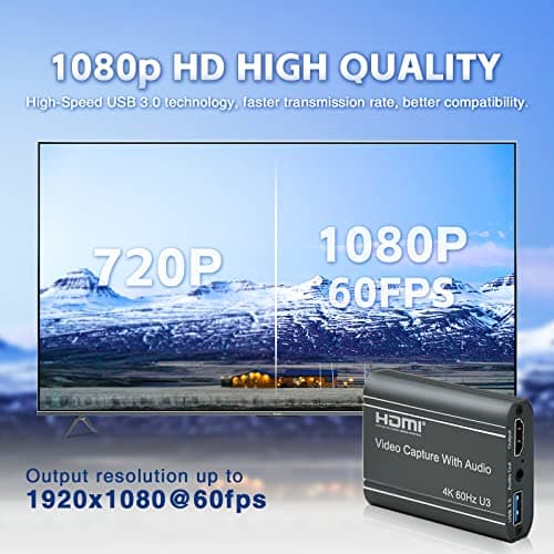 4K Video Capture Card, HDMI to USB 3.0 with Loopout for Nintendo Switch, 1080p 60fps Game Capture Device with Audio Output for Streaming, Xbox/PS4/PS5/PC, VLC/OBS/Amcap