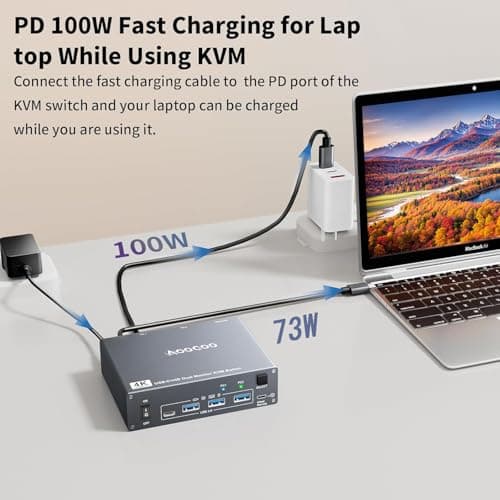 USB C KVM Switch 4K@60Hz,Dual Monitor USB C HDMI KVM Switch for 1 PC and 1 Laptop Sharing 2 Monitor and 4 USB3.0 Devices, PD Power for Laptop with Wired Remote Control and USB Cables Included