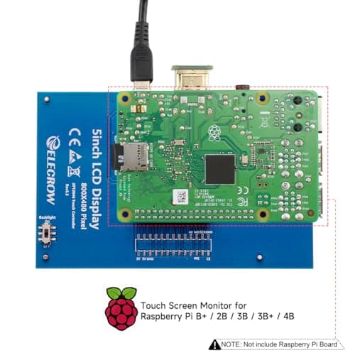 ELECROW 5-Inch Resistive Touch Screen TFT LCD Display, 800x480 HD Resolution, Compatible with Raspberry Pi 5/4/3/2B/Zero, Banana Pi, Jetson Nano, Windows 11/10/8/7