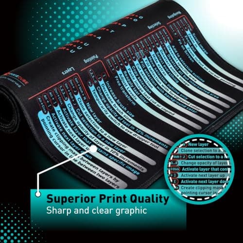 Pixiecube Windows, Office, Excel, Adobe Photoshop Shortcut Keys Extended Large Mouse Pad | Gaming Desk Mat for PC. Stitched Edge Non-Slip Base Mousepad, Keyboard Mat