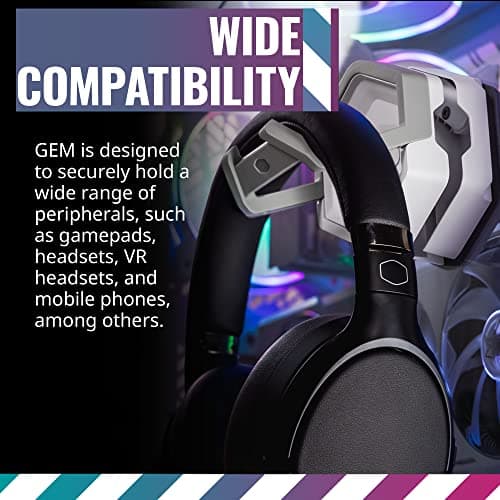 Cooler Master MasterAccessory GEM White Magnetized Multi-Surface Mounting Gaming Storage, Peripherals, Gamepads, Headsets, VR Headsets, Mobile Phones, Rubberized Protective Arms (MCA-U000R-WPHK00)