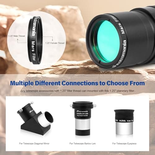 Astromania 1.25" Mars Observing Eyepiece Filter - Prepare for July's Opposition - Designed to Ferret Out Resolution of Martian Polar Regions, Highland Mountain ranges, and expansive mare flatlands