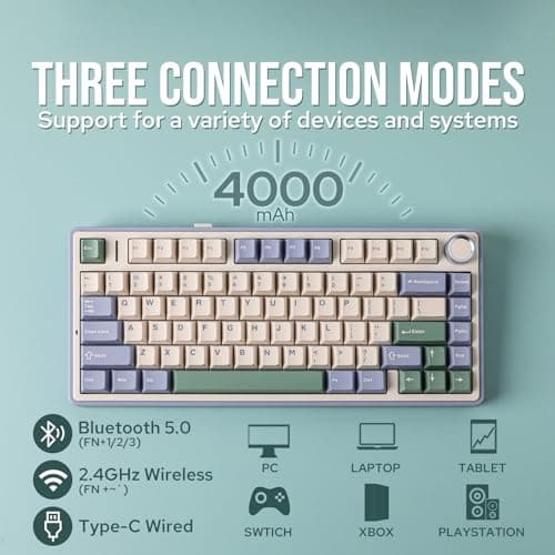 EPOMAKER x Aula F75 Gasket Mechanical Keyboard, 75% Wireless Hot Swappable Gaming Keyboard with Five-Layer Padding&Knob, Bluetooth/2.4GHz/USB-C, RGB (Green, LEOBOG Reaper Switch)