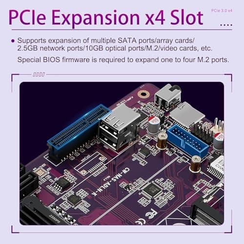 N150 Industrial Motherboard NAS 4 Cores 4 Threads Low Power Processor 2x2.5G i226 Network M.2 Slot 6xSATA 2* M.2 NVMe 2280, 1* PCIe 3.0x4, 1* TF Slot, Dual 4K Display, 6* USB