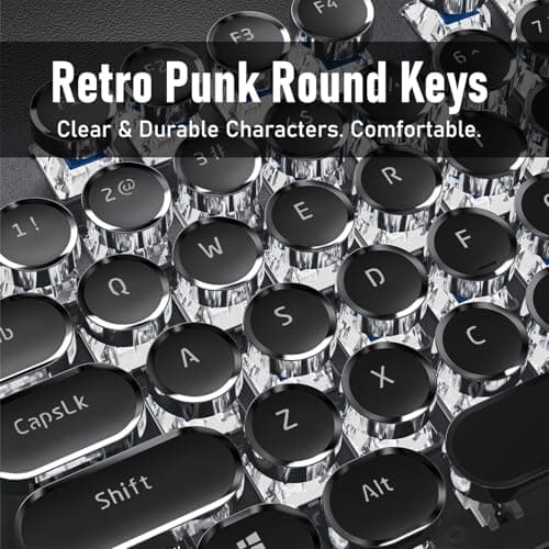 EWEADN TK100 Typewriter Keyboard Wired Mechanical Keyboard, 104 Keys Aesthetic Typewriter Keyboards with White Backlit, Anti-Ghosting, Blue Switch Wired Cute Keyboards-Black