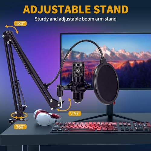 AMOOX Condenser Microphone,Professional USB Microphone Plug & Play PC Computer Microphone Condenser Cardioid Mic Kit with Adjustable Boom Arm Stand Shock Mount,for Podcast,Streaming,YouTube，Tiktok