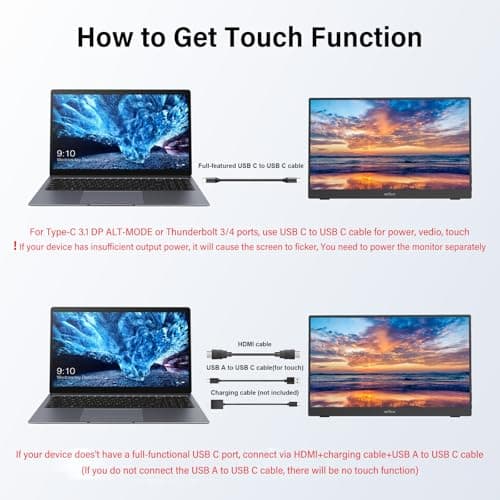InnoView Portable Monitor Touchscreen 15.6" 1080P 10-Point Touch Screen Monitor Portable with Protective Sleeve Built-in Stand, 1200:1 HDMI USB C Travel Monitors for Laptop, PC, Mac, Phone, Switch