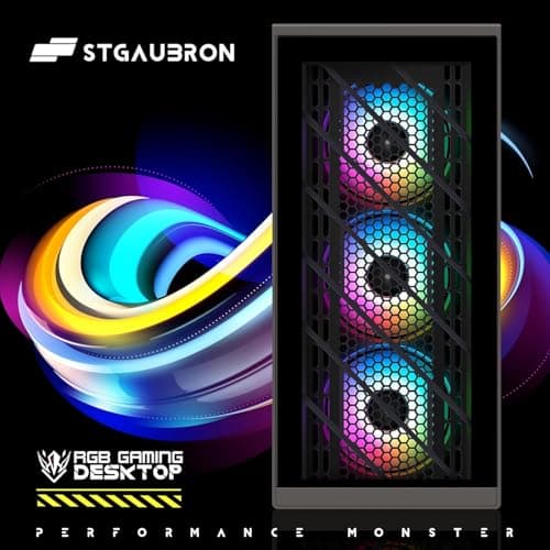 STGAubron Gaming PC Computer Desktop, Intel i7 Xeon E5 2.8GHz, Radeon RX 550 4G, 16GB DDR4, 512GB SSD, WiFi, BT 5.0, RGB Fan x4, Windows 10 Home