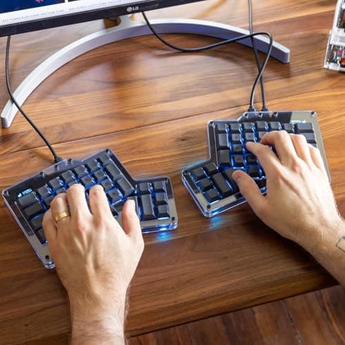 Apos ErgoDox 76 "Hot DOX V2 Split Ergonomic Mechanical Keyboard — Ortholinear, Indicator Screen, QMK/VIA Firmware, RGB, USB-C, PBT Keycaps, Hotswap (Dark - Kailh Rose Red Switches)