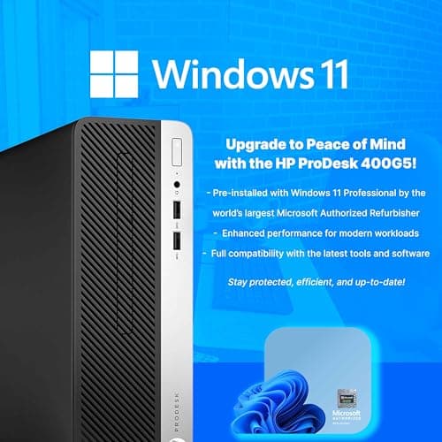 HP 400G5 ProDesk Desktop PC | Windows 11 Pro | Intel i5-8500 | 16GB RAM - 250GB NVME + 500GB SSD | 22" Monitor | RGB Speakers + Keyboard/Mouse | AX200 WiFi + BT | Home Office Computer (Renewed)