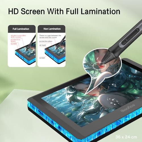 Bisofice Drawing Tablet with Screen, Graphics Tablet with Battery-Free Stylus, 11.6 inch Full-Laminated Graphic Drawing Monitor for Design, Digital Art, Illustration, Photo Editing, Support Win & Mac