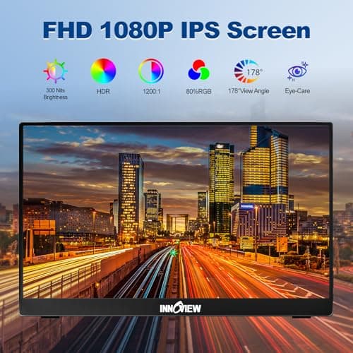 InnoView Portable Monitor 15.6" 1080P Portable Monitors for Laptop with Protective Sleeve Built-in 90° Adjustable Stand USB C HDMI Ultra-Slim Portable Laptop Monitor for MacBook Phone PS Xbox Switch