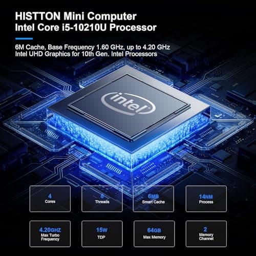 HISTTON Fanless Mini PC Core i7-10710U, 16GB RAM 512GB M2. SSD, Industrial PC with 6 RS232 COM, HD+DP+Type-C Triple Display, 2 LAN, 8 USB, GPIO, SIM, WiFi, BT4.2, Mini PC Windows 11 Pro, Linux/Ubuntu