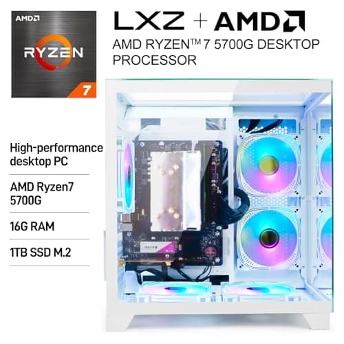 LXZ Desktop PC AMD Ryzen 7-5700G, 16G DDR4 RAM, 1TB NVME SSD, Tower Computer with Power Supply 650W for Home and Office (White)