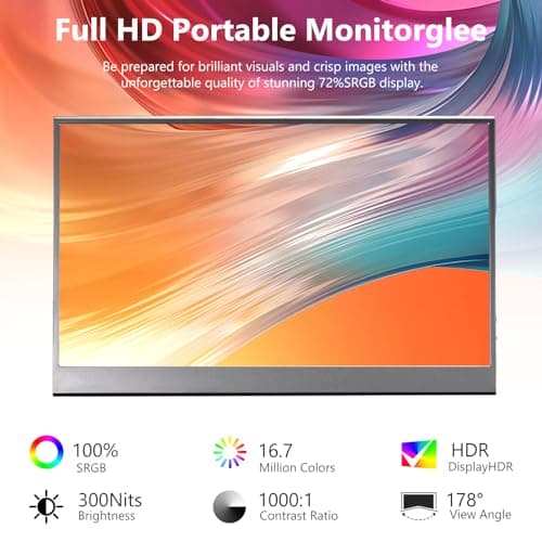 15.6 inch Portable Monitor,1080P USB-C HDMI,Portable Monitor for Laptop, HDR Plug&Play,PC,Mac,Phone,PS,Xbox,Swich,IPS Ultra-Thin Zero Frame, Metal Case