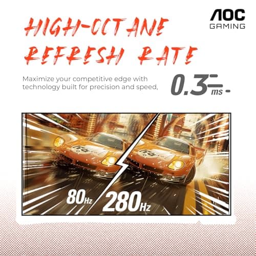 AOC C27G4ZH 27" Curved Frameless Ultra-Fast Gaming Monitor, FHD 1080p, 0.3ms 280Hz, HDMI/DP, Height Adjustable, 3-Year Zero Dead Pixel Guarantee, Black, Xbox PS5 Switch Compatible