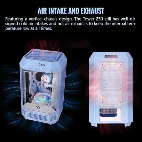 Thermaltake Tower 250 Hydrangea Blue Mini-ITX Mini Tower; 2x120mm CT Fans Included; 360mm Radiator Support; 360mm GPU Clearance; Dual Chamber; CA-1Z9-00SFWN-00