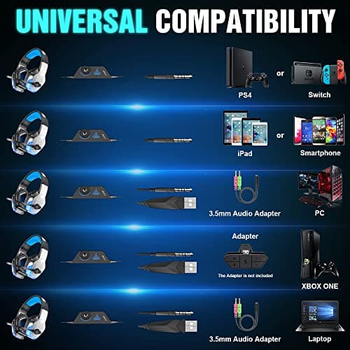 BENGOO V-4 Gaming Headset for Xbox Series X|S, Xbox One, PS5, PC, Mac, Nintendo Switch, Noise Cancelling Over Ear Headphones with Mic, LED Light, 7.1 Surround Sound, Soft Memory Earmuffs, 3.5mm