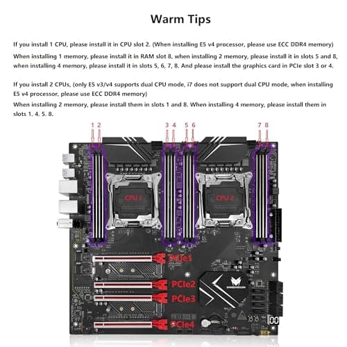 X99 Dual CPU Motherboard LGA 2011-3 Server Motherboard for Intel i7 5th/6th Gen Xeon E5 V3/V4 Series (E-ATX, 8*DDR4 ECC Max 256G, 2*NVME M.2, 2*Gb LAN, SATA 3.0, PCIe 3.0)