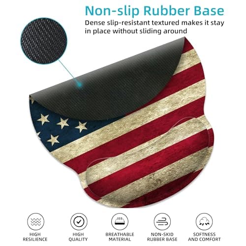 Ergonomic Mouse Pad with Wrist Support,American Flag Mouse Pad with Wrist Rest,Relieve Wrist Pain Mousepad Non-Slip Rubber Base,Mouse Pads for Desk,Computers,Laptop,Office,Home,Gaming,Accessories