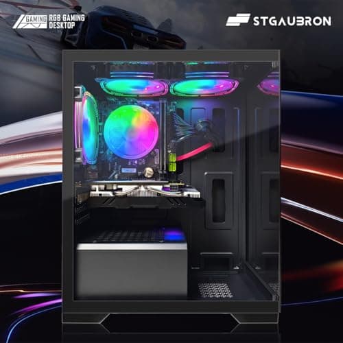 STGAubron Gaming PC Desktop, Radeon RX 580 16G GDDR5, Intel Core i7 up to 3.9G, 16G RAM, 512G SSD, 600M WiFi, BT 5.0, RGB Fan x3, RGB BT Sound Bar, Windows 10 Home
