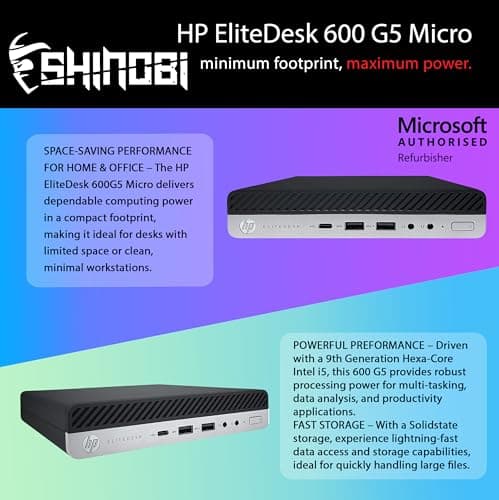 HP EliteDesk 600 G5 Mini PC | Intel Core i5-9500T | 16GB RAM | 512GB SSD | Windows 11 Pro | Wi-Fi+ BT | Mini Desktop Computer (Renewed) (16GB RAM + 512GB SSD)